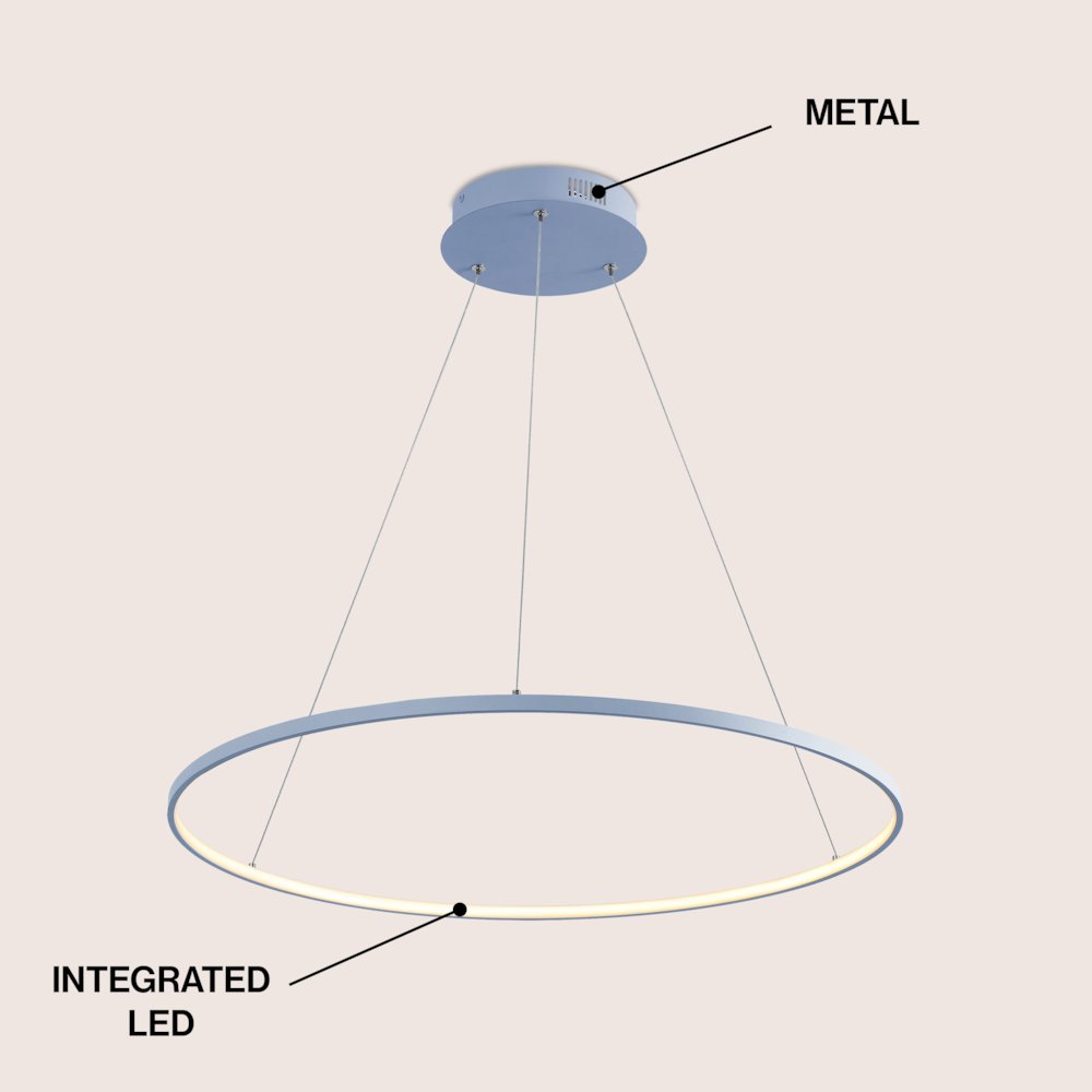 Brice 35" Modern Contemporary Metal Round Dimmable Integrated LED Pendant, Blue. Picture 3