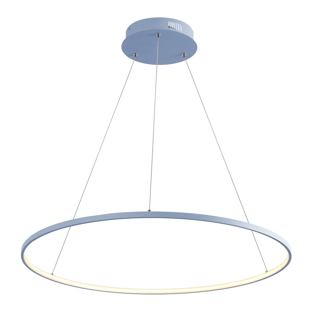 Brice 35" Modern Contemporary Metal Round Dimmable Integrated LED Pendant, Blue. Picture 1