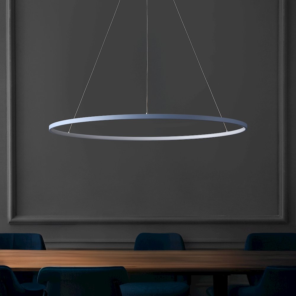 Brice 35" Modern Contemporary Metal Round Dimmable Integrated LED Pendant, Blue. Picture 2