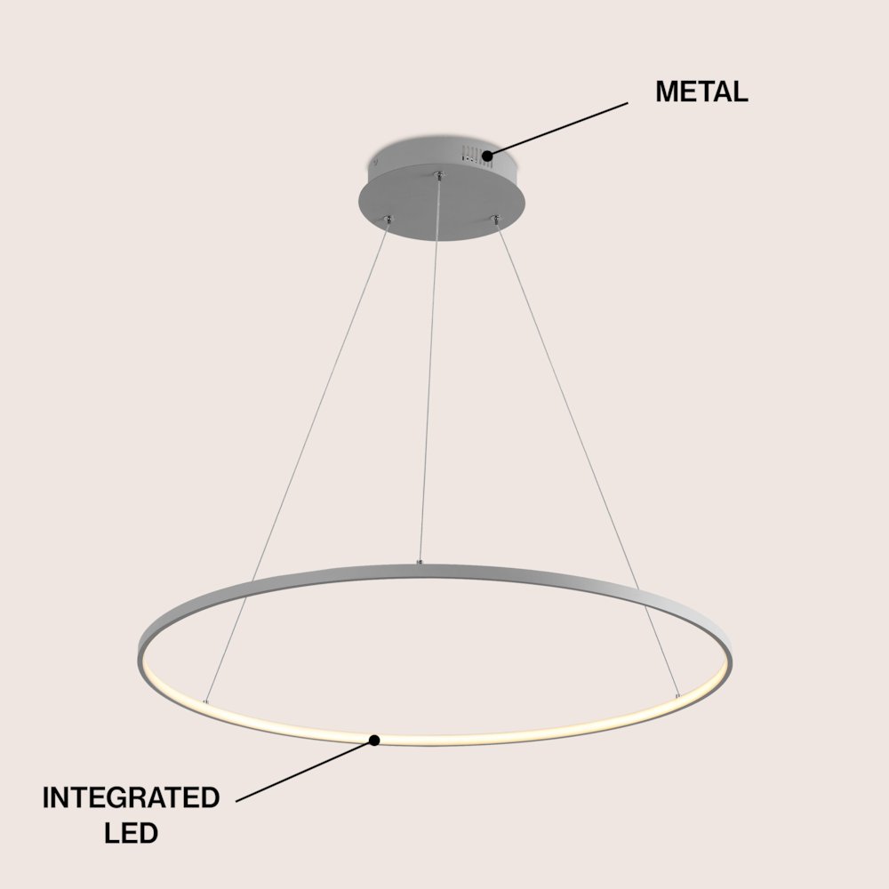 Brice 35" Modern Contemporary Metal Round Dimmable Integrated LED Pendant, Gray. Picture 3