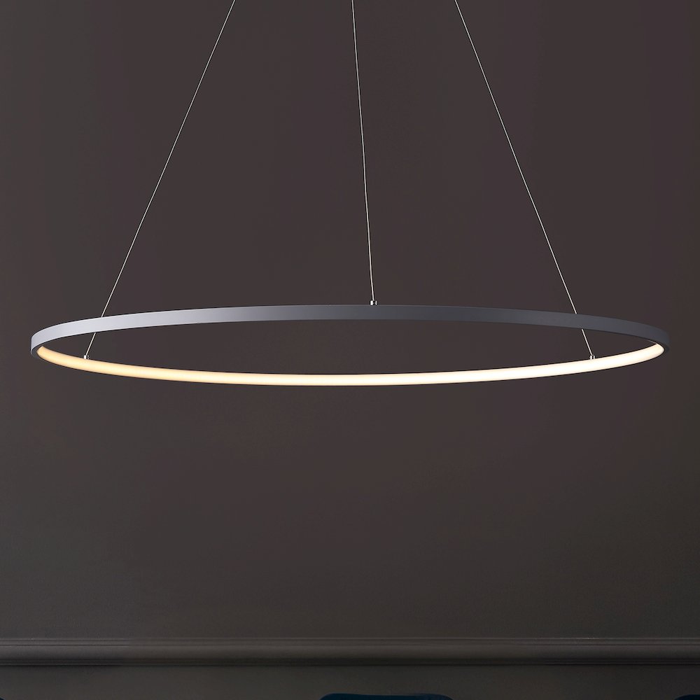 Brice 35" Modern Contemporary Metal Round Dimmable Integrated LED Pendant, Gray. Picture 7
