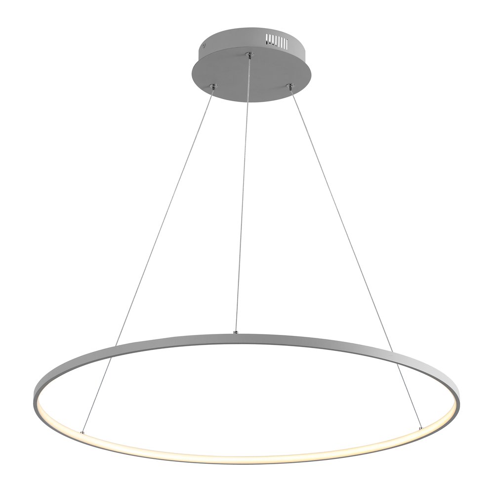 Brice 35" Modern Contemporary Metal Round Dimmable Integrated LED Pendant, Gray. Picture 1