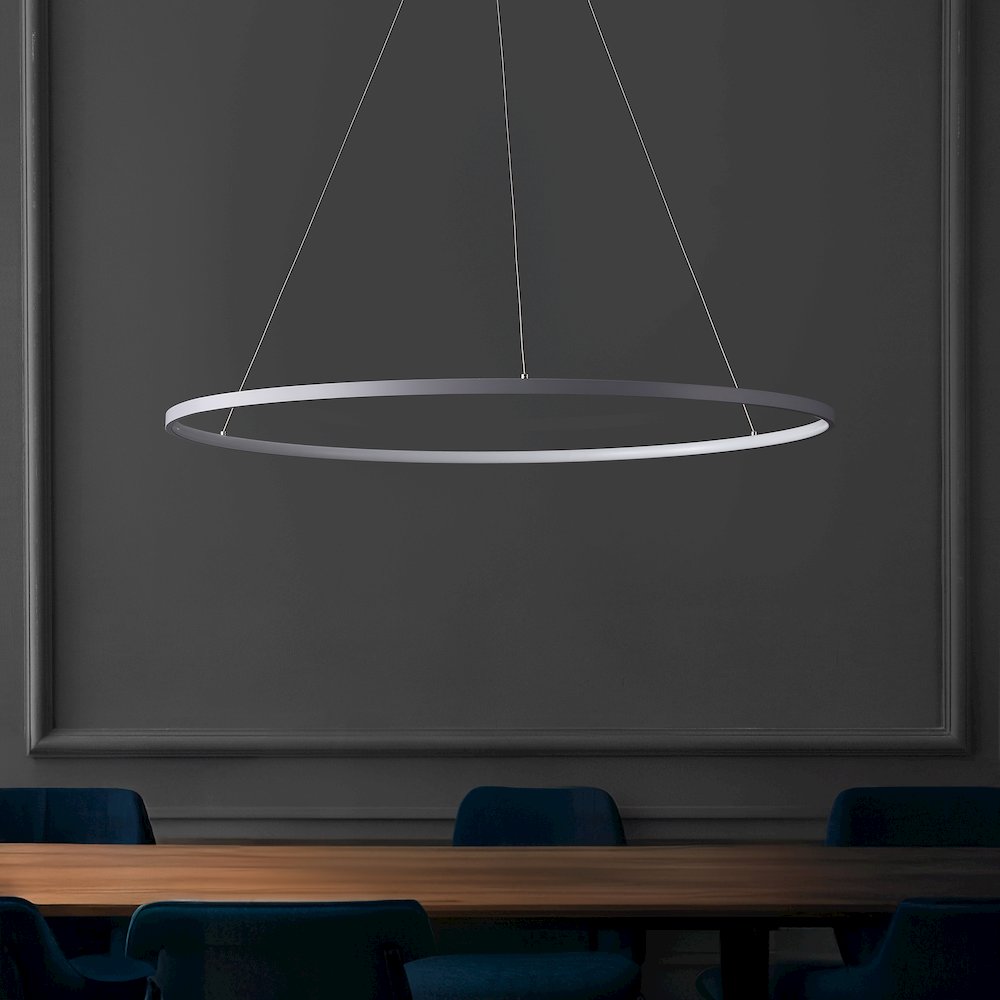 Brice 35" Modern Contemporary Metal Round Dimmable Integrated LED Pendant, Gray. Picture 2