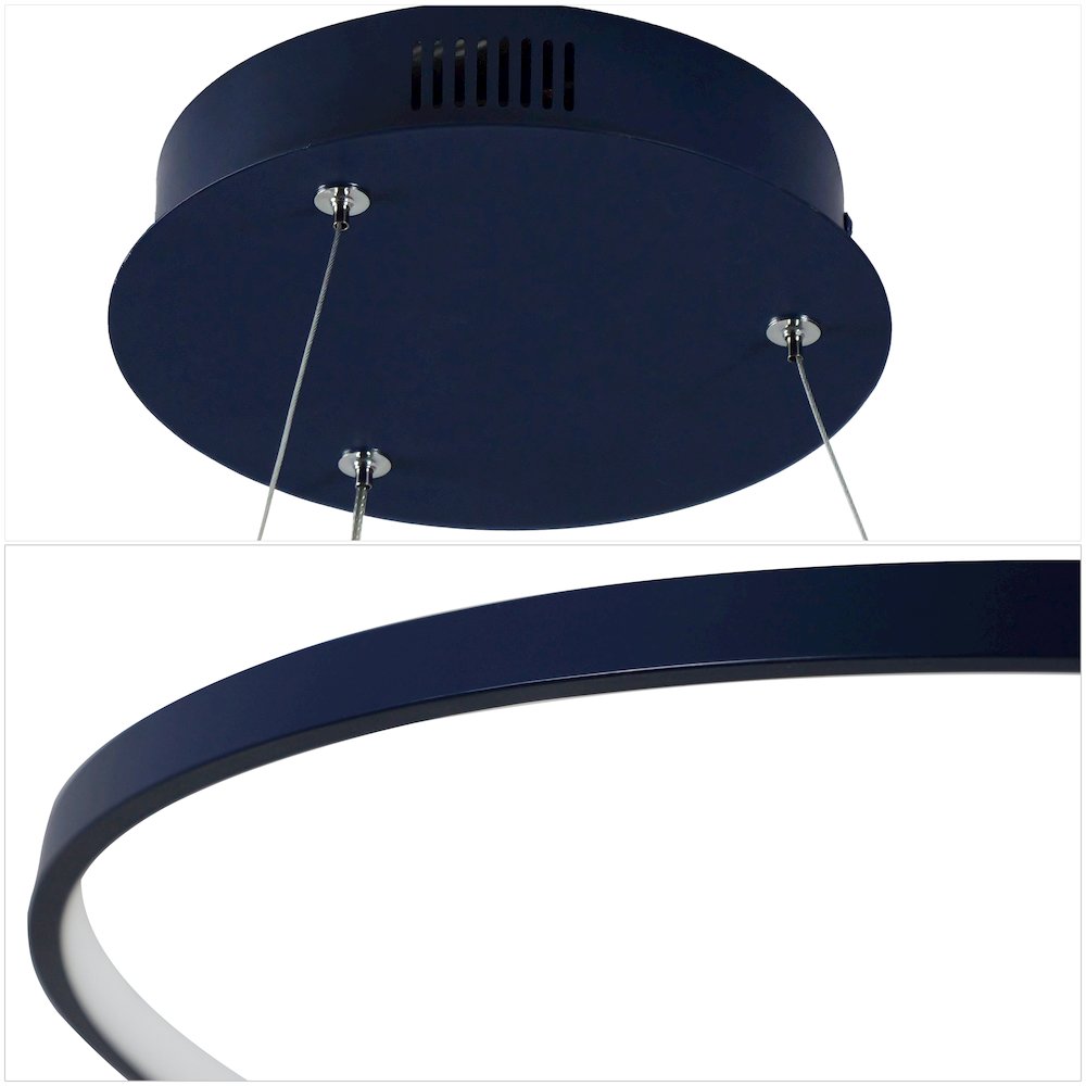 Brice 35" Modern Contemporary Metal Round Dimmable Integrated LED Pendant, Navy. Picture 4