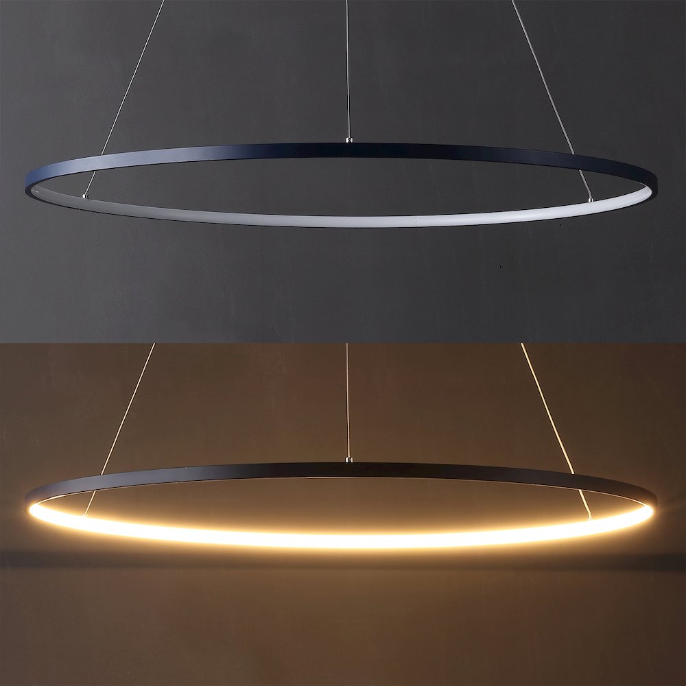 Brice 35" Modern Contemporary Metal Round Dimmable Integrated LED Pendant, Navy. Picture 5