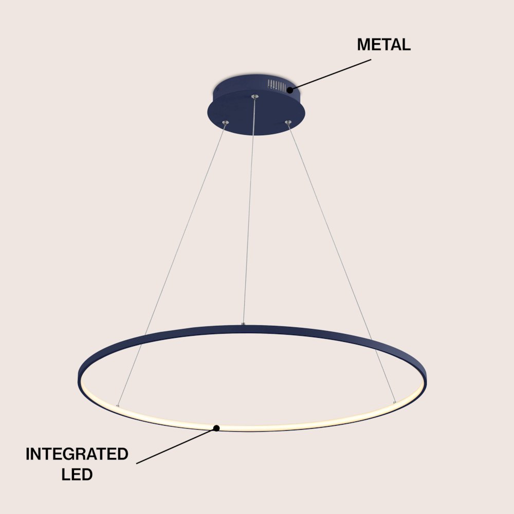 Brice 35" Modern Contemporary Metal Round Dimmable Integrated LED Pendant, Navy. Picture 3