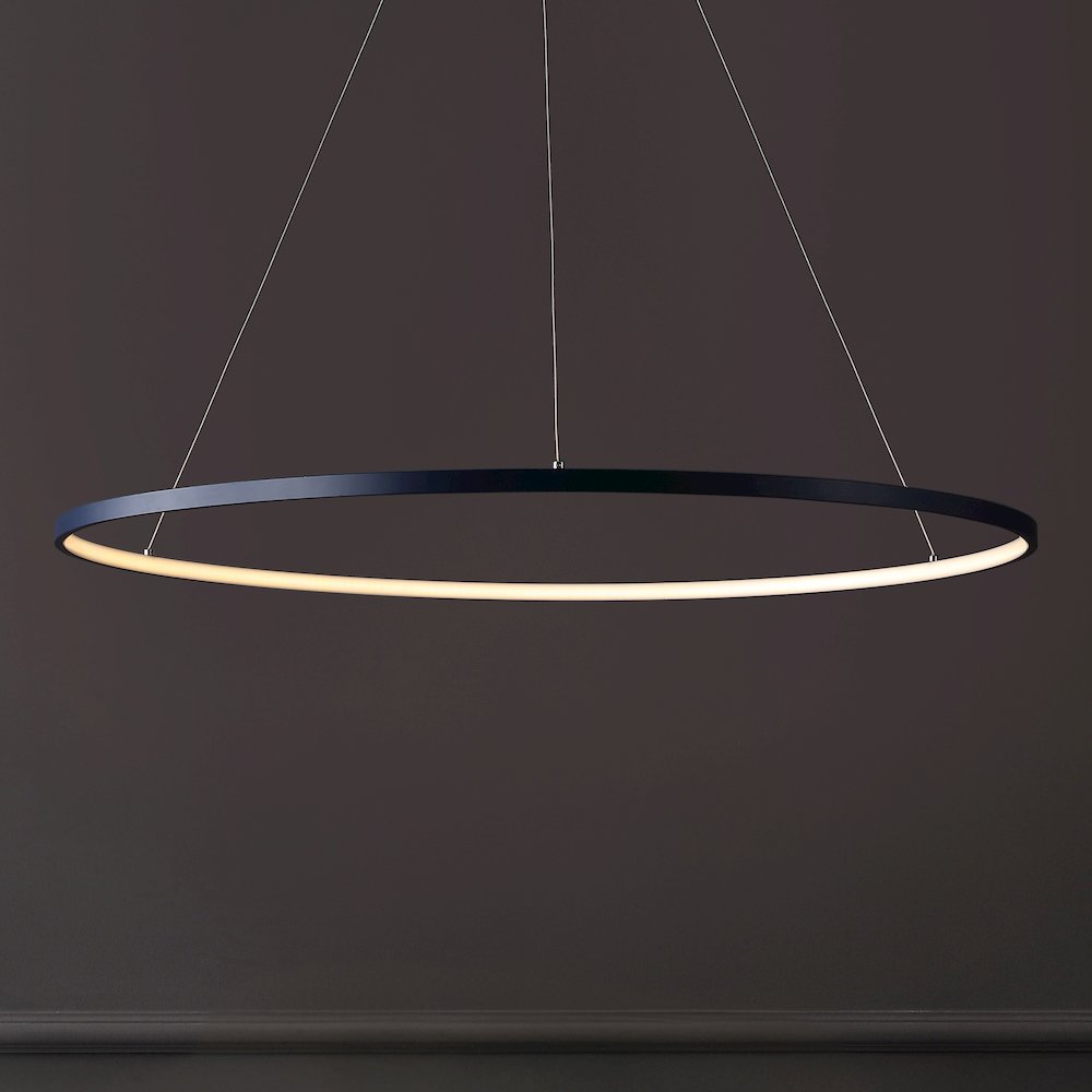 Brice 35" Modern Contemporary Metal Round Dimmable Integrated LED Pendant, Navy. Picture 7