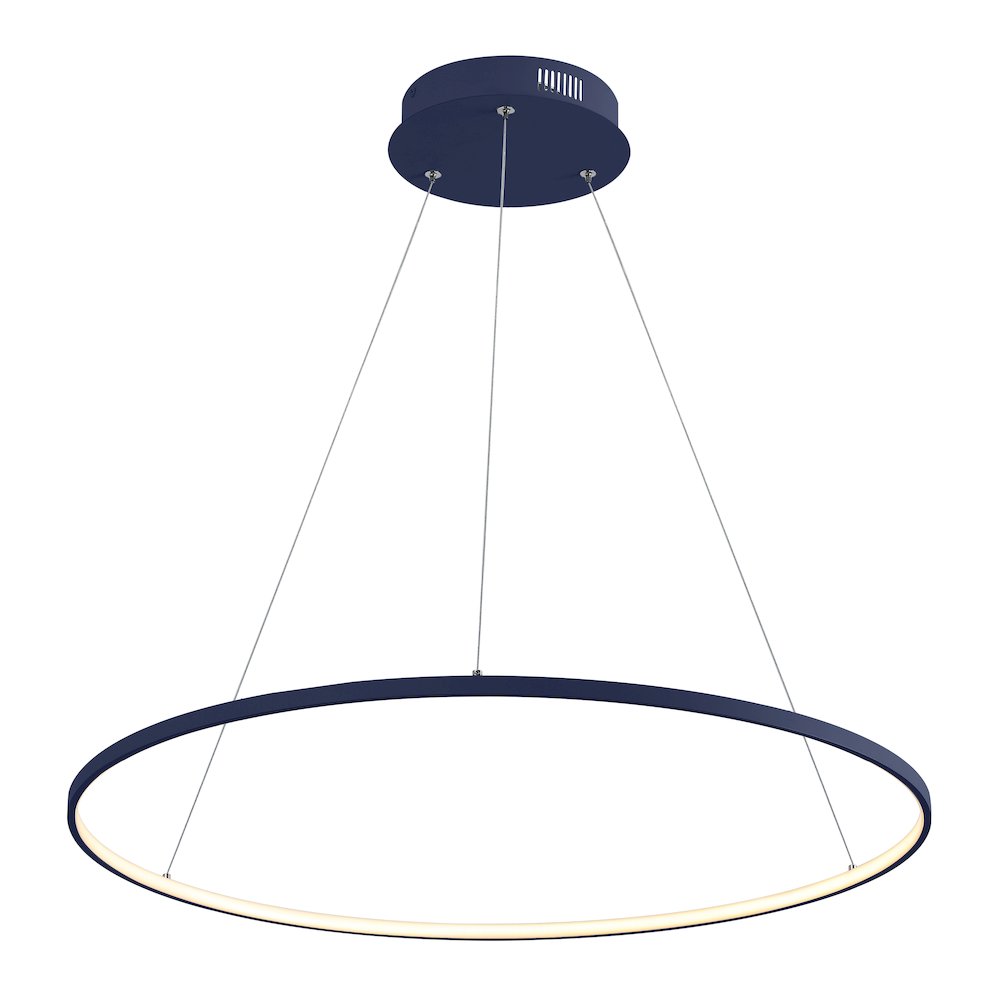 Brice 35" Modern Contemporary Metal Round Dimmable Integrated LED Pendant, Navy. Picture 1