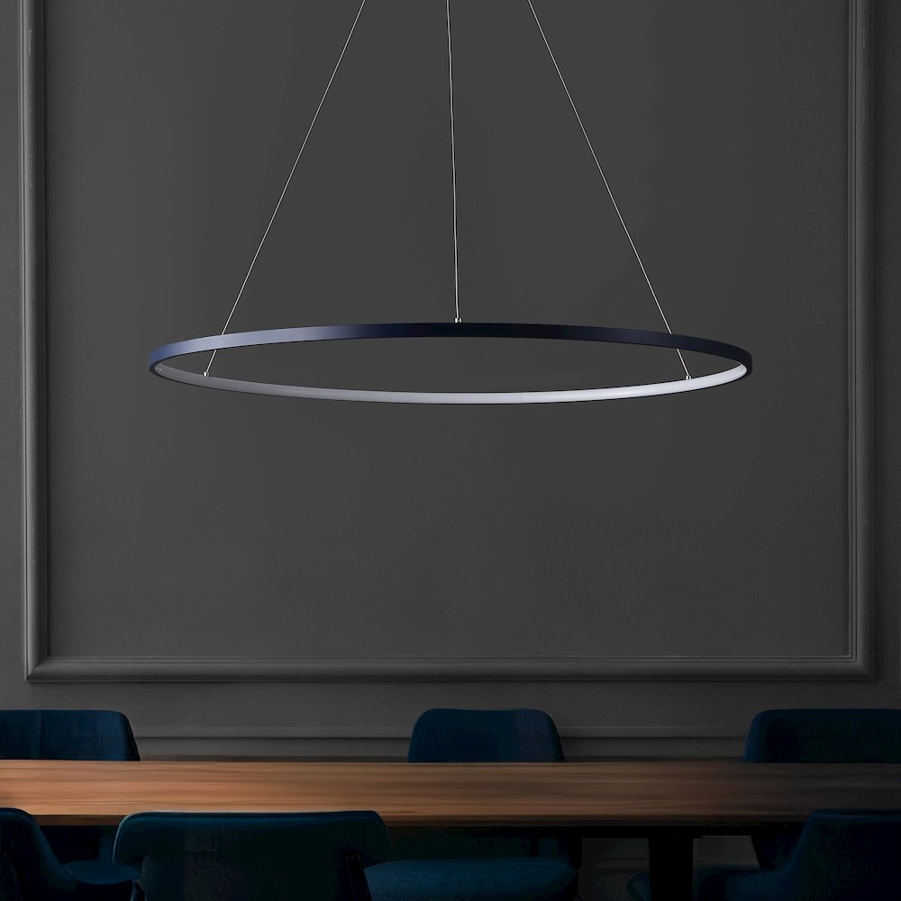 Brice 35" Modern Contemporary Metal Round Dimmable Integrated LED Pendant, Navy. Picture 2