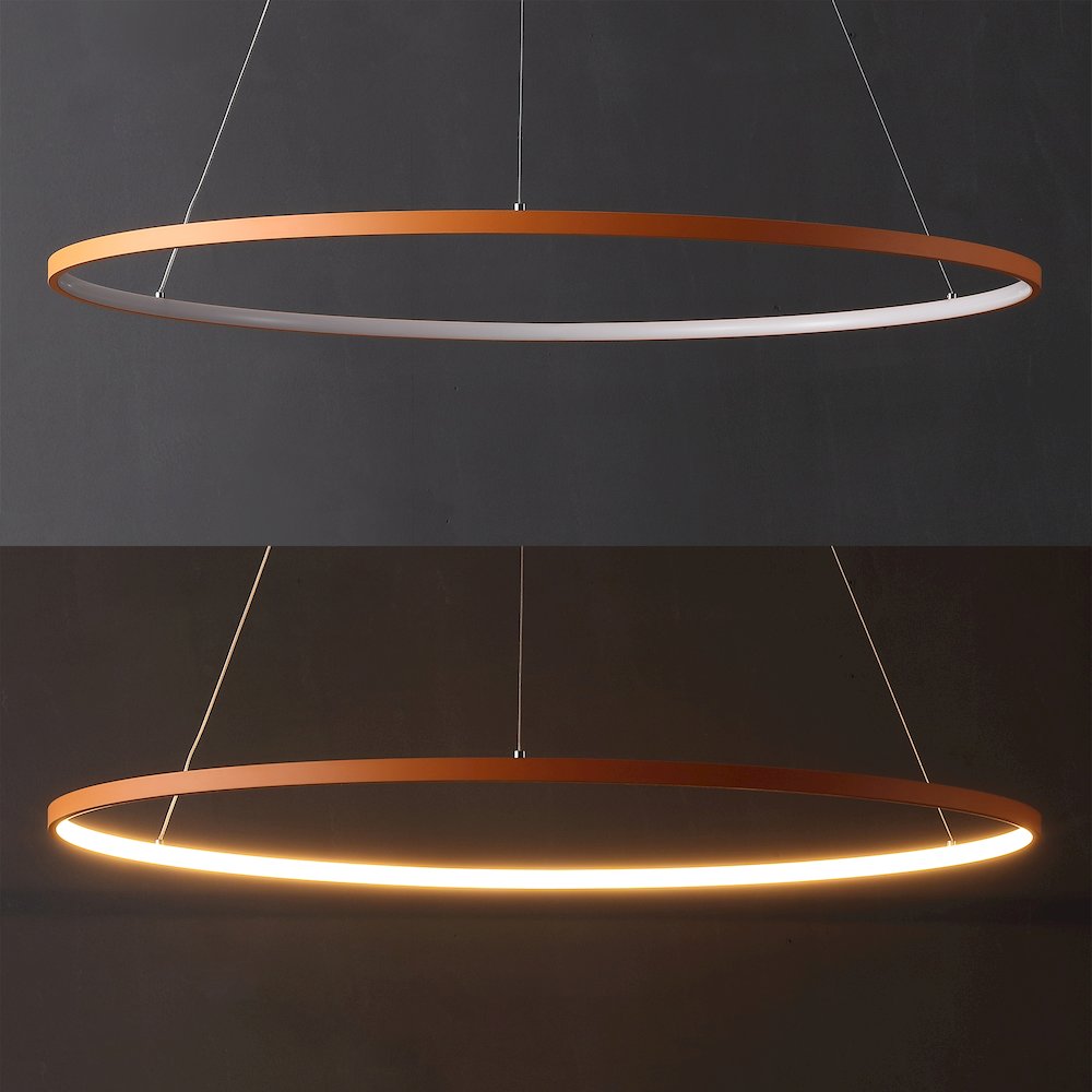 Brice 35" Modern Metal Round Dimmable Integrated LED Pendant, Orange. Picture 5