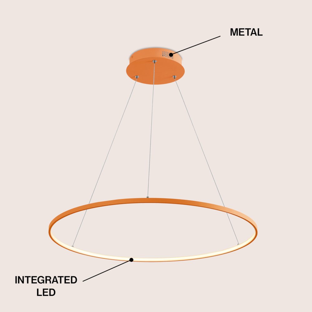Brice 35" Modern Metal Round Dimmable Integrated LED Pendant, Orange. Picture 3