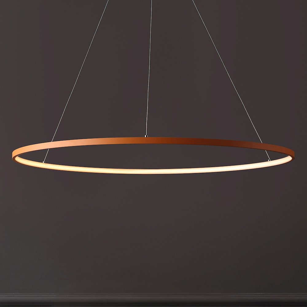 Brice 35" Modern Metal Round Dimmable Integrated LED Pendant, Orange. Picture 7