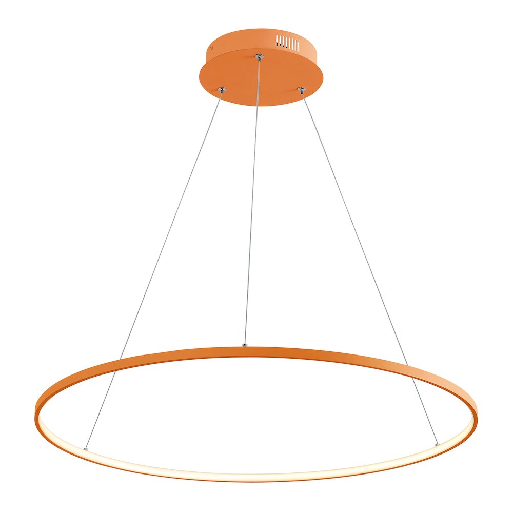 Brice 35" Modern Metal Round Dimmable Integrated LED Pendant, Orange. Picture 1