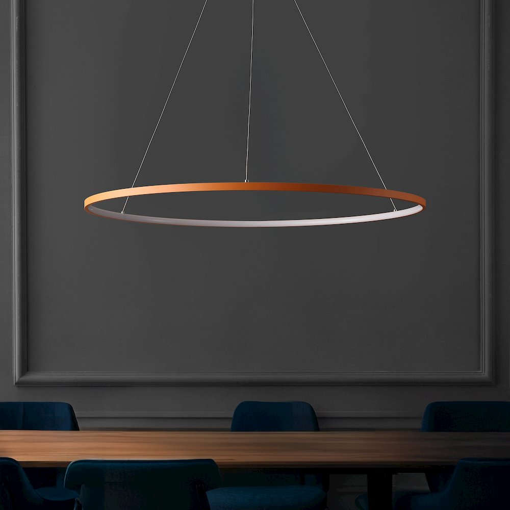 Brice 35" Modern Metal Round Dimmable Integrated LED Pendant, Orange. Picture 2