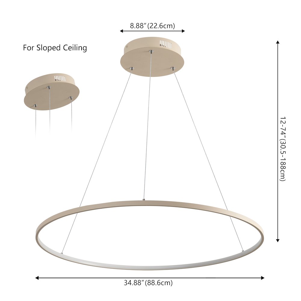 Brice 35" Modern Contemporary Metal Round Dimmable Integrated LED Pendant, Beige. Picture 6