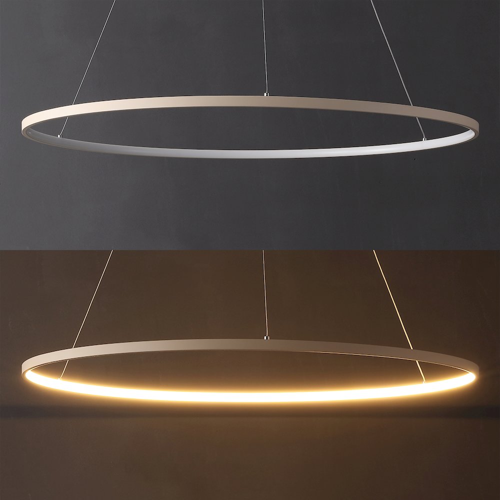 Brice 35" Modern Contemporary Metal Round Dimmable Integrated LED Pendant, Beige. Picture 5