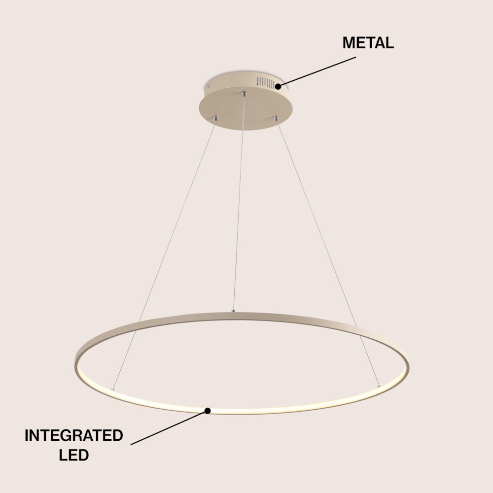 Brice 35" Modern Contemporary Metal Round Dimmable Integrated LED Pendant, Beige. Picture 3