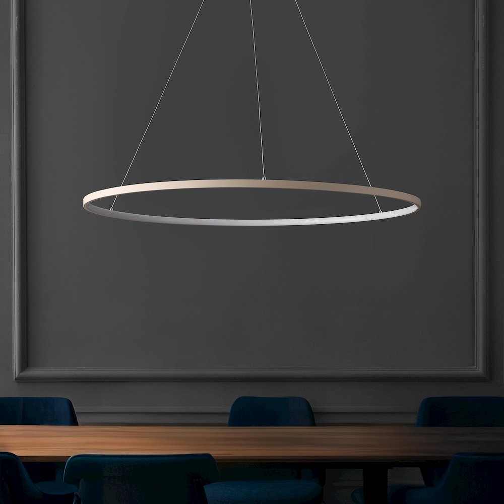 Brice 35" Modern Contemporary Metal Round Dimmable Integrated LED Pendant, Beige. Picture 2