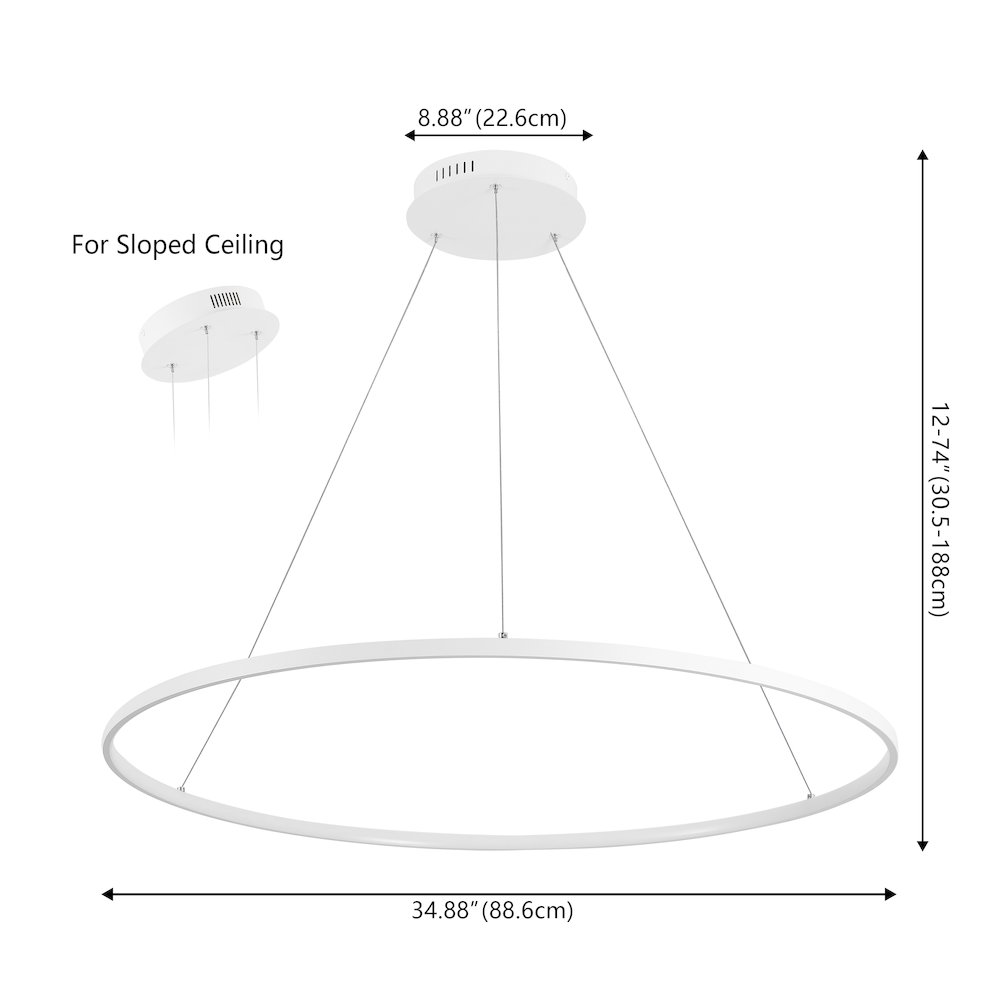Brice 35" Modern Metal Round Dimmable Integrated LED Pendant, Matte White. Picture 6