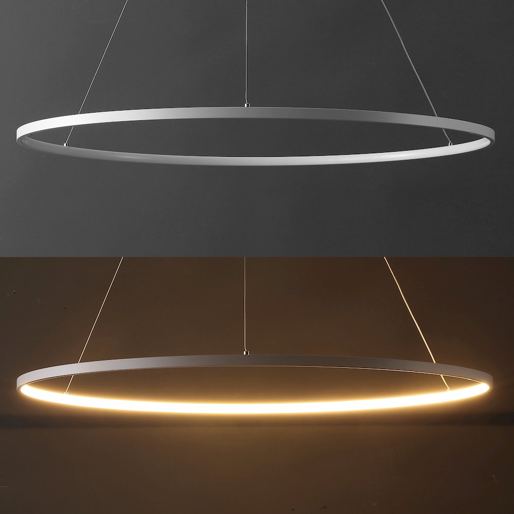 Brice 35" Modern Metal Round Dimmable Integrated LED Pendant, Matte White. Picture 5