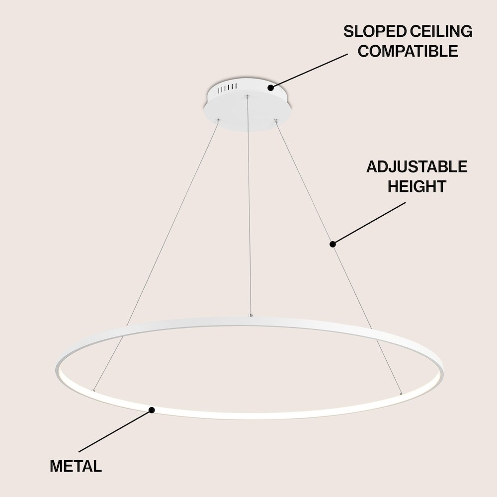Brice 35" Modern Metal Round Dimmable Integrated LED Pendant, Matte White. Picture 3