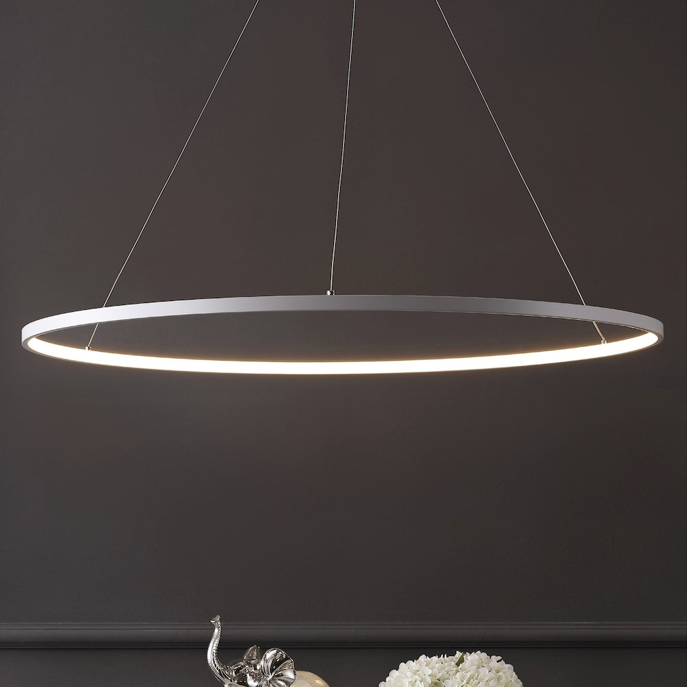 Brice 35" Modern Metal Round Dimmable Integrated LED Pendant, Matte White. Picture 7