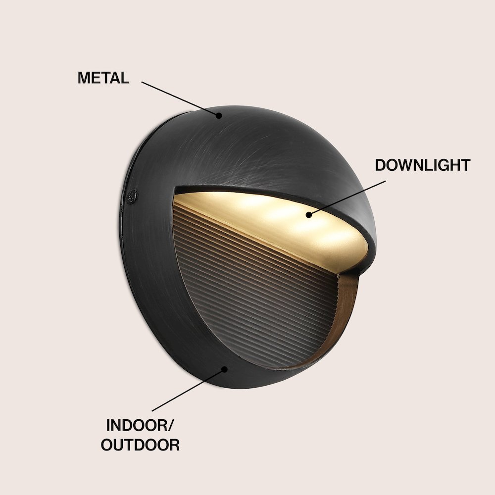 Orbe 6.25" Outdoor Metal/Glass Dimmable Integrated LED Wall Sconce, Rustic Black. Picture 3