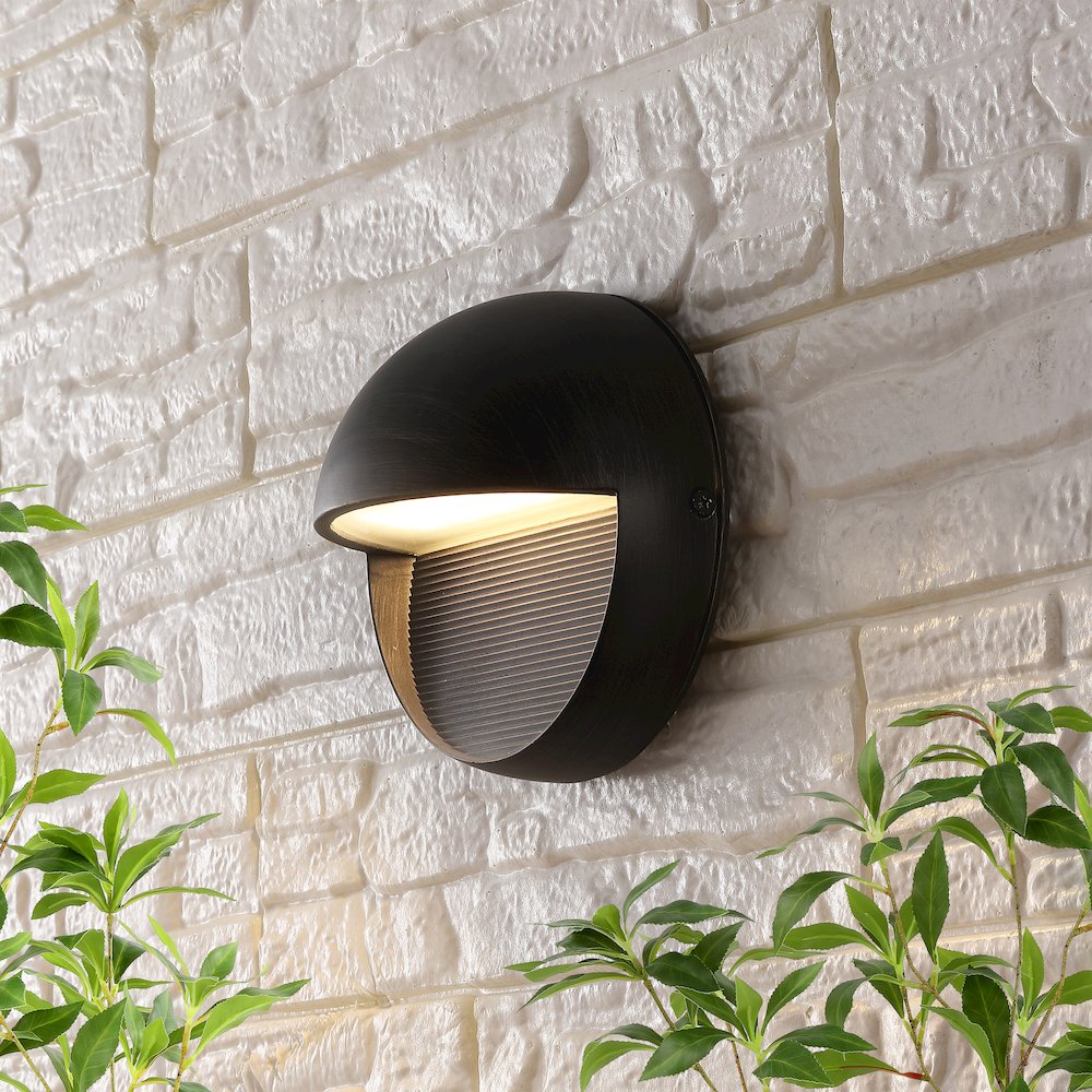 Orbe 6.25" Outdoor Metal/Glass Dimmable Integrated LED Wall Sconce, Rustic Black. Picture 7