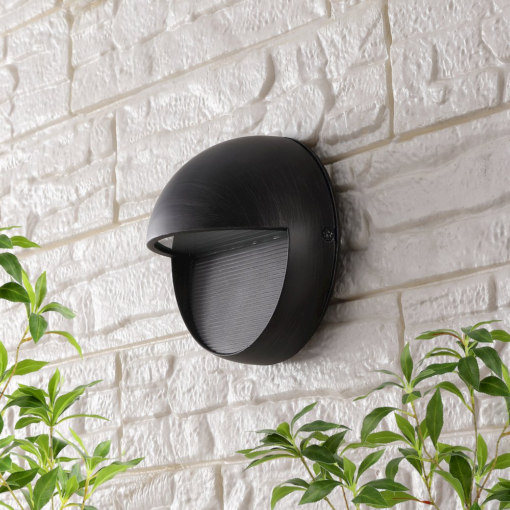 Orbe 6.25" Outdoor Metal/Glass Dimmable Integrated LED Wall Sconce, Rustic Black. Picture 2