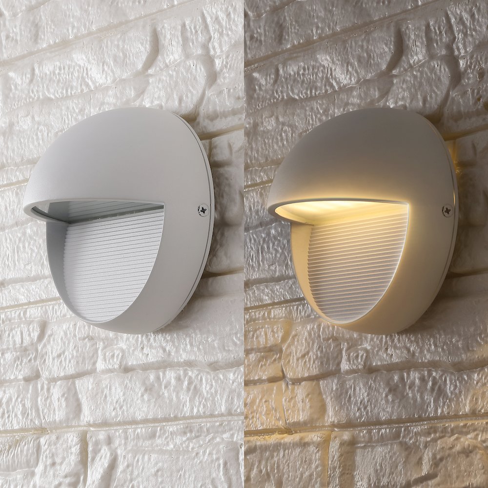 Orbe 6.25" Outdoor Metal/Glass Dimmable Integrated LED Wall Sconce, White. Picture 5