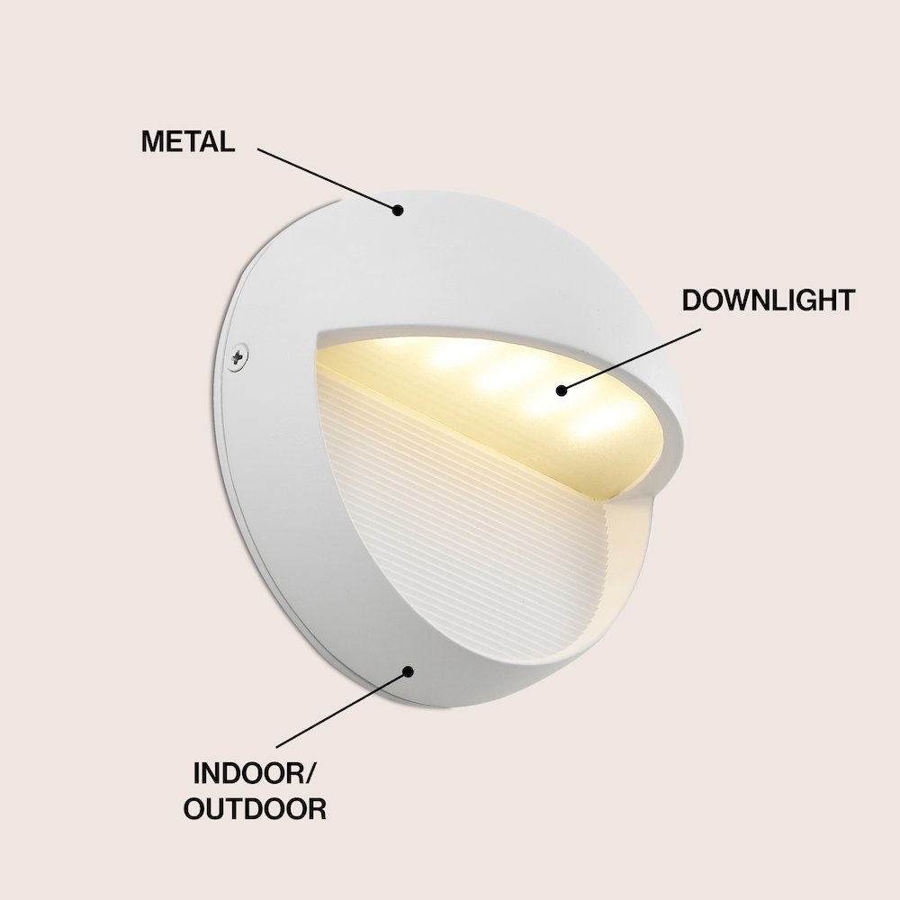 Orbe 6.25" Outdoor Metal/Glass Dimmable Integrated LED Wall Sconce, White. Picture 3