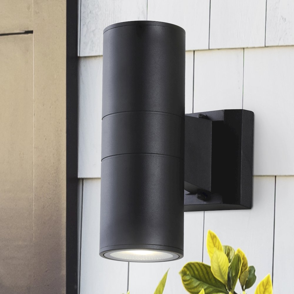 Duo Modern Midcentury Cylinder Outdoor Metal/Glass Integrated Led Wall Sconce. Picture 6