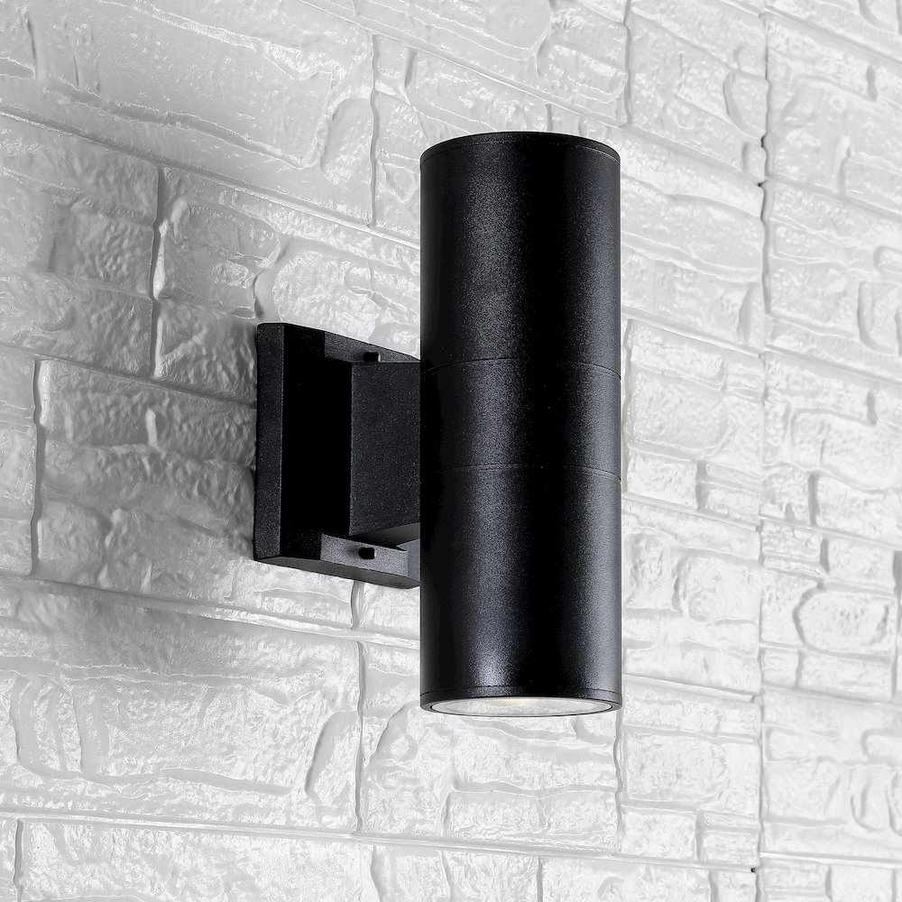Duo Modern Midcentury Cylinder Outdoor Metal/Glass Integrated Led Wall Sconce. Picture 4
