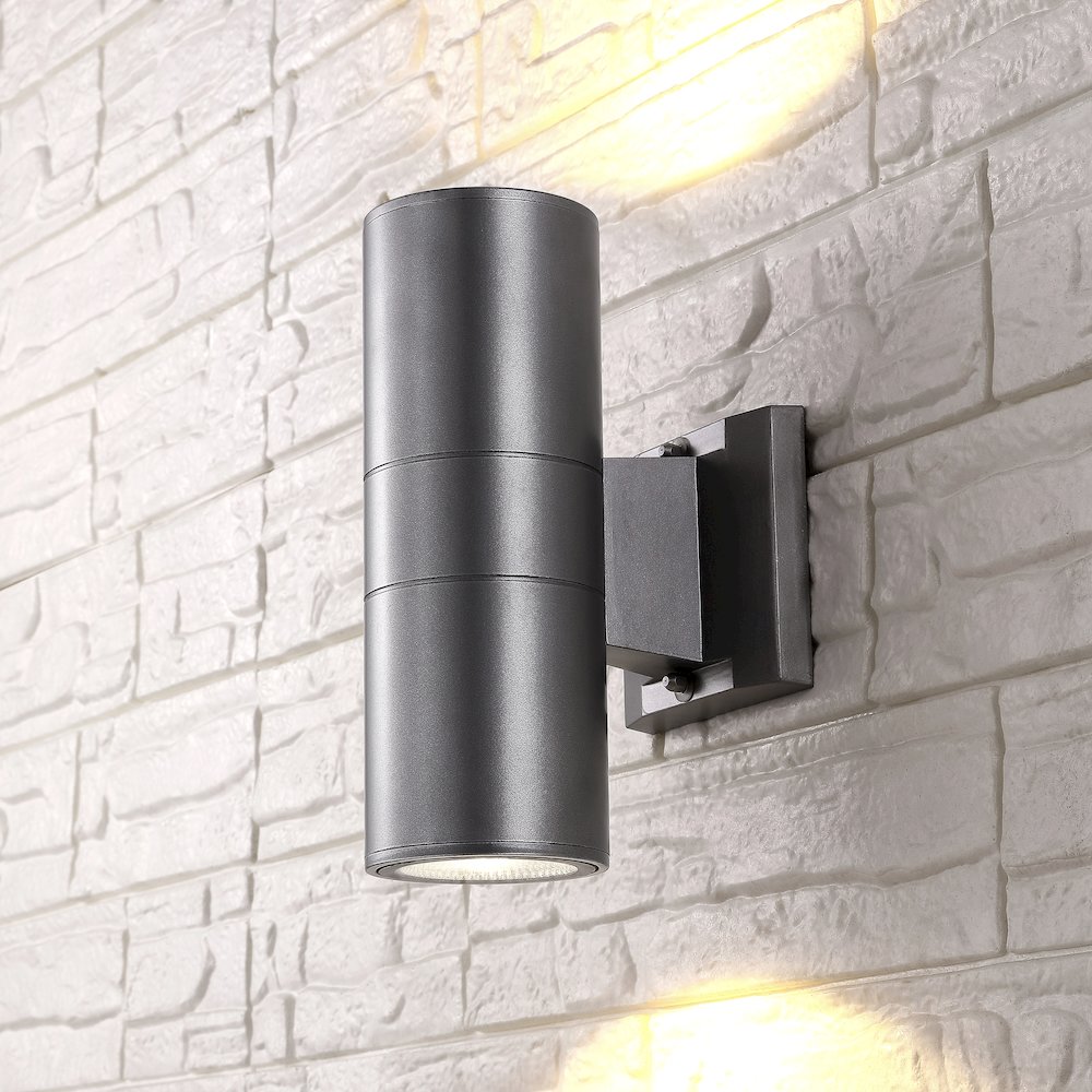 Duo Modern Midcentury Cylinder Outdoor Metal/Glass Integrated Led Wall Sconce. Picture 6
