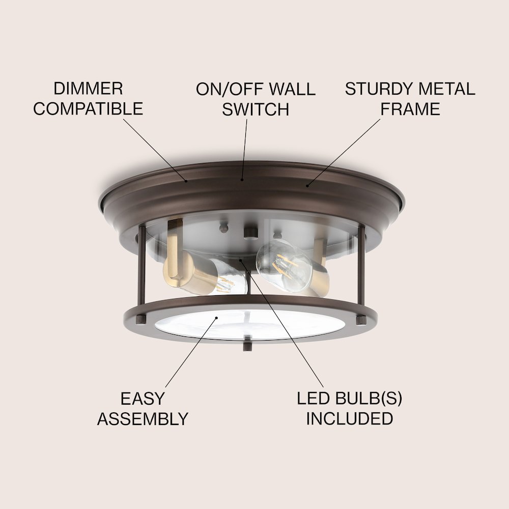 Lauren 2-Light Metal/Glass Led Flush Mount. Picture 5