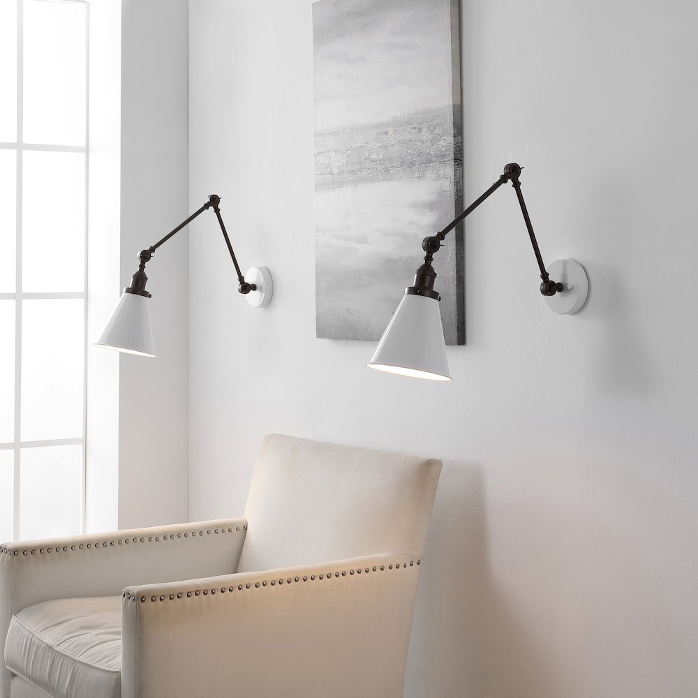 Rover Classic Industrial Metal Adjustable Arm LED Wall Sconce  (Set of 2). Picture 3