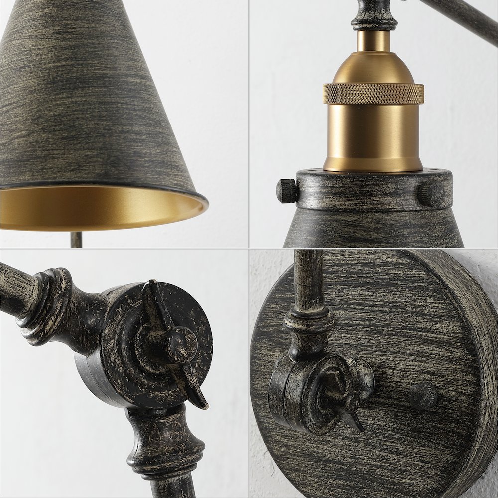 Rover Classic Industrial Metal Adjustable Arm LED Wall Sconce. Picture 4