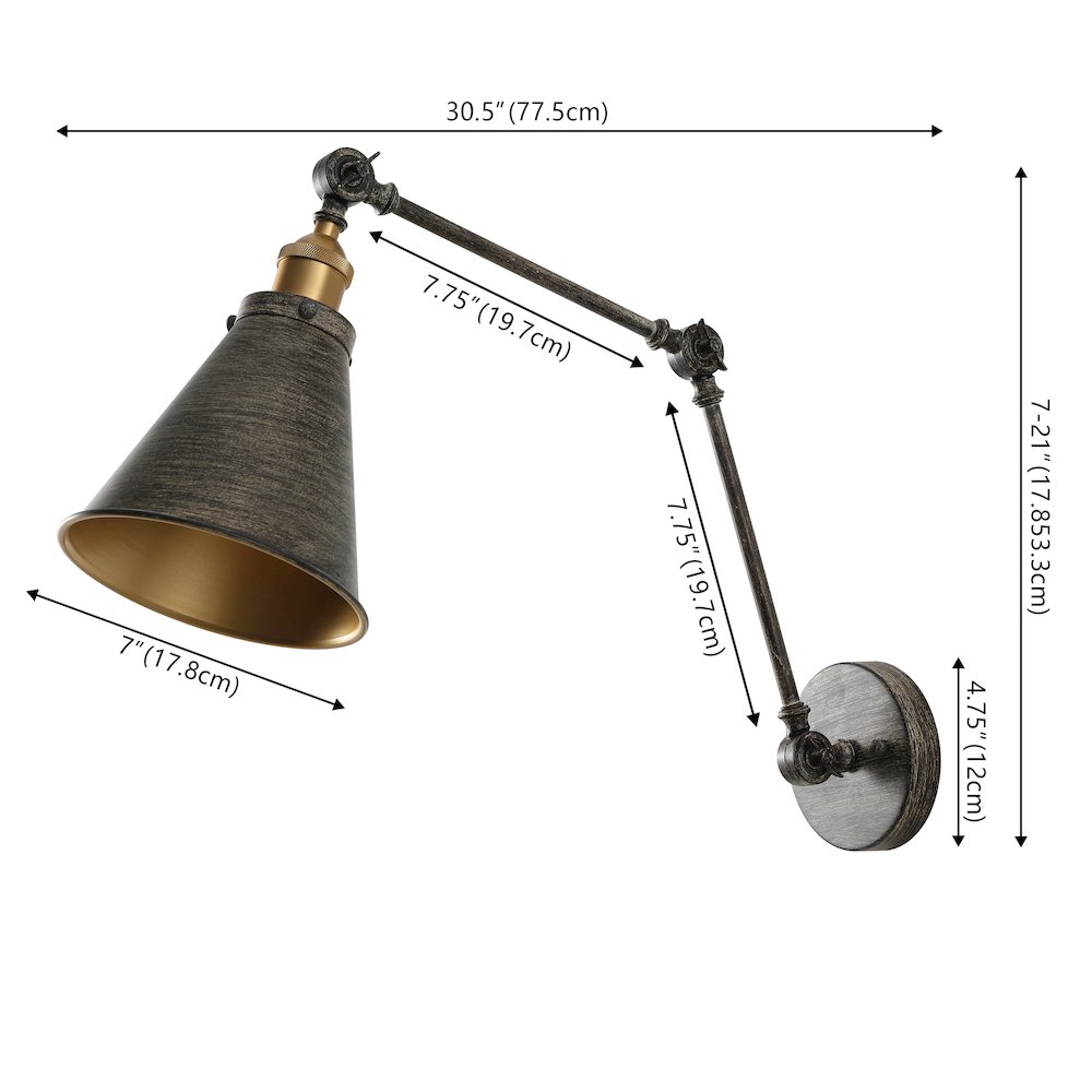 Rover Classic Industrial Metal Adjustable Arm LED Wall Sconce. Picture 1