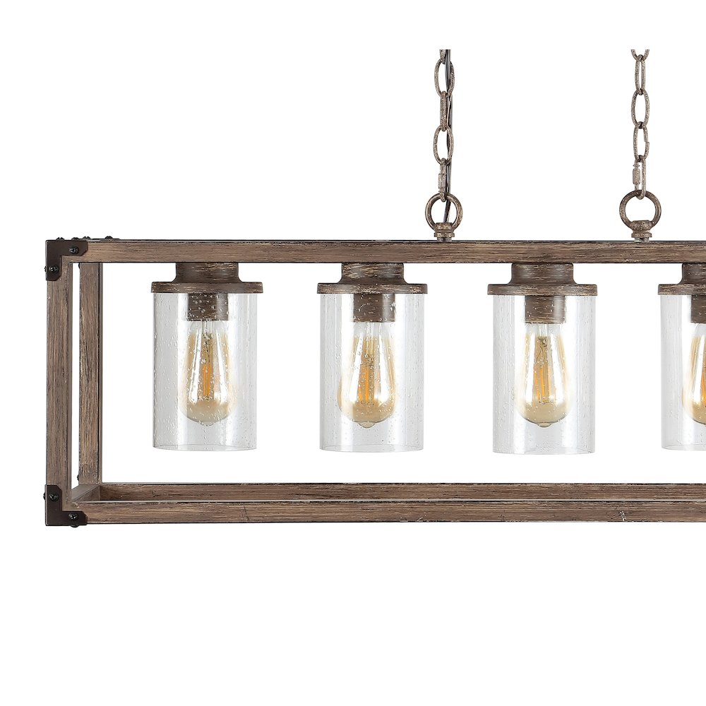 Zeniba Linear Adjustable Iron/Seeded Glass Rustic Farmhouse Led Pendant. Picture 3