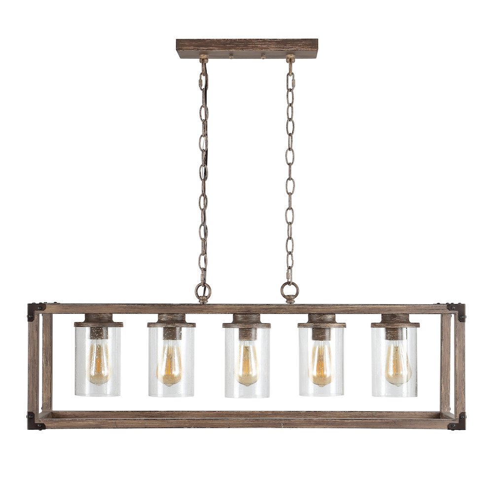 Zeniba Linear Adjustable Iron/Seeded Glass Rustic Farmhouse Led Pendant. Picture 2