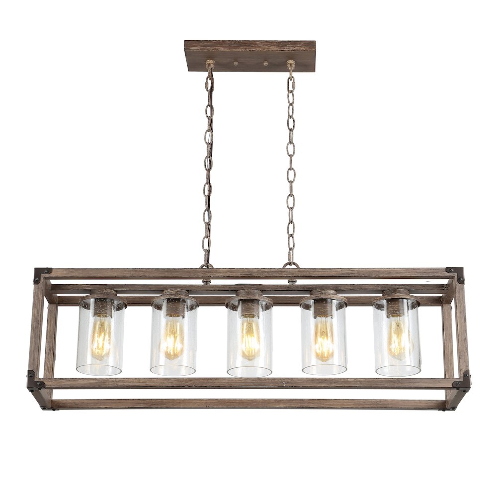 Zeniba Linear Adjustable Iron/Seeded Glass Rustic Farmhouse Led Pendant. Picture 7