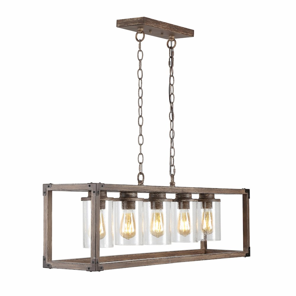 Zeniba Linear Adjustable Iron/Seeded Glass Rustic Farmhouse Led Pendant. Picture 8