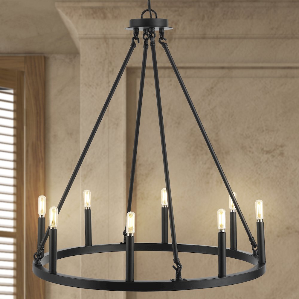 Oberto Ring Iron Rustic Farmhouse Led Chandelier. Picture 9