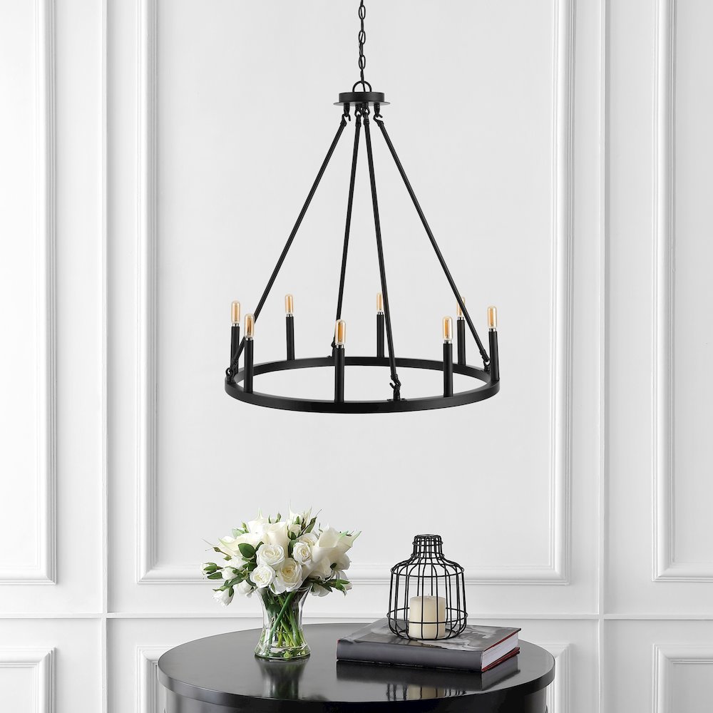Oberto Ring Iron Rustic Farmhouse Led Chandelier. Picture 6