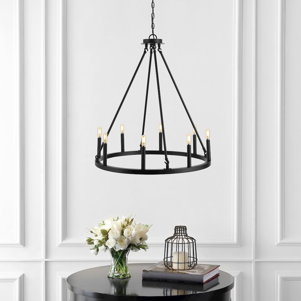 Oberto Ring Iron Rustic Farmhouse Led Chandelier. Picture 5