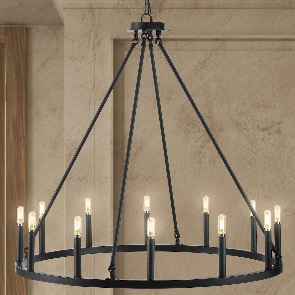 Oberto Ring Iron Rustic Farmhouse Led Chandelier. Picture 9
