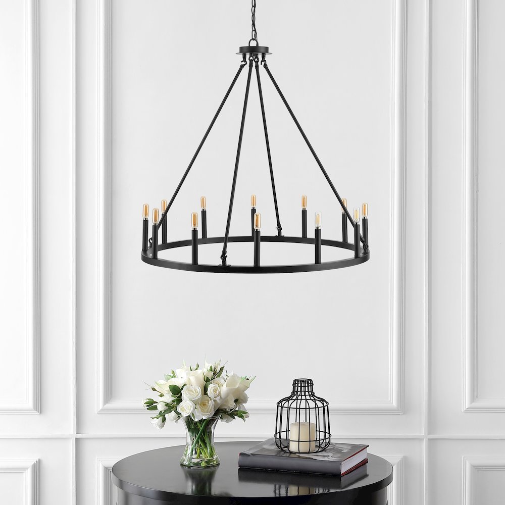 Oberto Ring Iron Rustic Farmhouse Led Chandelier. Picture 6