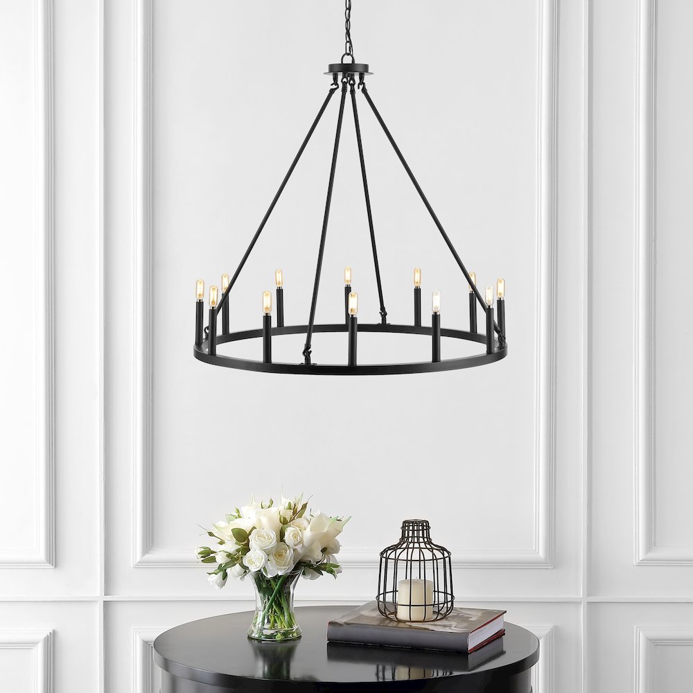 Oberto Ring Iron Rustic Farmhouse Led Chandelier. Picture 5