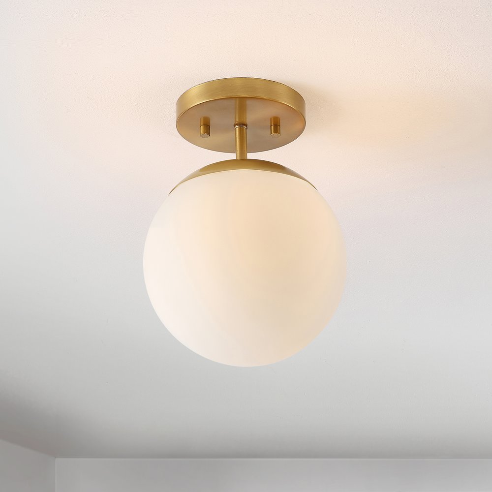 Marcel Bistro Bohemian Farmhouse Ironfrosted Glass Led Semi Flush Mount. Picture 8