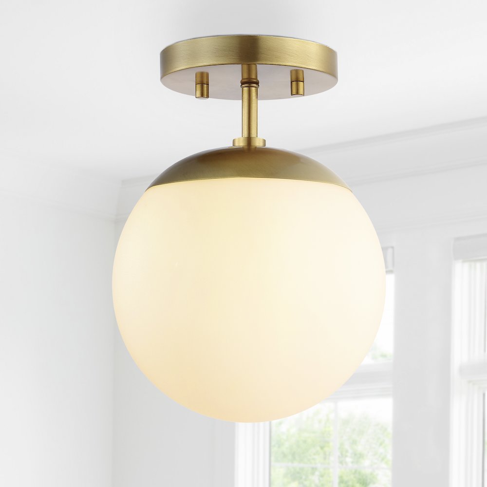 Marcel Bistro Bohemian Farmhouse Ironfrosted Glass Led Semi Flush Mount. Picture 9